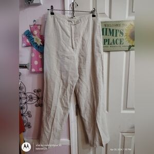 Eddie Bauer 100% Linen Pants Beige Relaxed Fit with Pockets Womens Size 10p